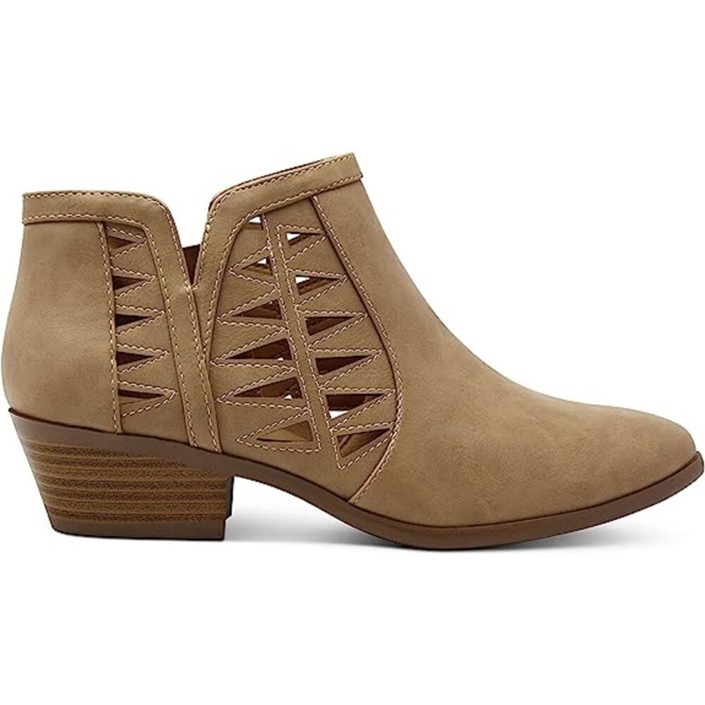 MARCOREPUBLIC Oslo Women Cutout Ankle Brown Booties Block Stacked Heels US Sz 9